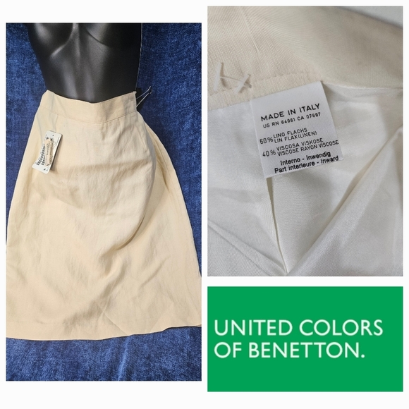 New Vintage Oatmeal Cream Flax Linen Pencil Skirt 46 Medium - Picture 1 of 8